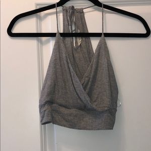 Gray V-neck crop top